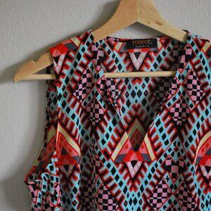 Aztec Split V Neck Tank Top